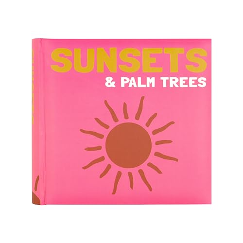 Image of MCS Sunset and Palm Trees Pink Photo Album Holds 200 4x6 Photos with Memo Space, Clear Side-Loading Pockets - Scrapbook Style Keepsake for Vacations & More - A Thoughtful Gift