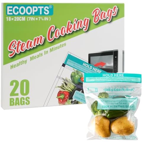 20 Steam Cooking Bags Microwave Steamer Bags for Vegetables,Potatoes and Meat (20, Medium) Cover