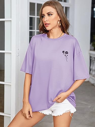 Image of Rigo Back Printed Half Sleeves Round Neck Oversized T-Shirt for Women | Drop Shoulder T-Shirt for Women | Loose Baggy Fit T-Shirt for Women /Girls