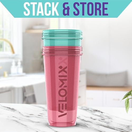 -2 Pack- 28 oz Protein Shaker Bottles for Protein Mixes - 2x Wire Whisk | Leak Proof Shaker Cups for Protein Shakes | Protein Shaker Bottle Pack (Pink/Turquise)