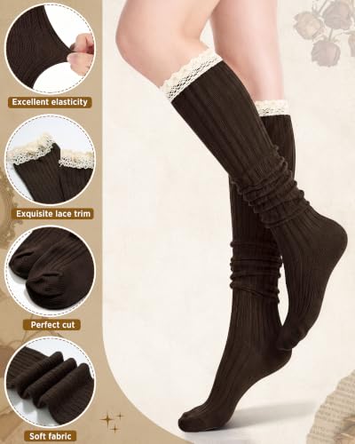 Image of Syhood Cotton Women thigh high socks with Lace Trim over the knee High Socks Boutique Lace Tall Boot Stockings for Women