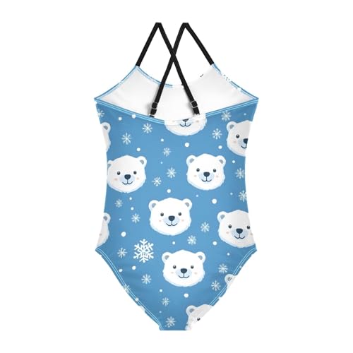 Snowflake White Bear Girls One Piece Swimsuits Quick Dry Beach Swimwear Bathing Suit2