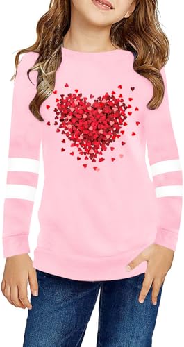 Image of LAZYCHILD Kids Valentine Shirt Girls Valentines Day Shirts Heart Graphic Long Sleeve Striped Tee Tops 5-14 Years