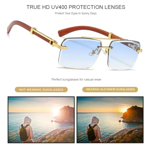 Image of Gleyemor Mens Sunglasses Fashion Rimless Rectangle Sunglasses Square Frameless Sunglasses for Men