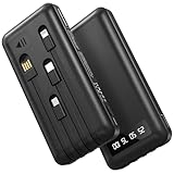 Hicyzoe Portable Charger Power Bank with 4 Built in Cables,38800mAh 22.5W External Battery Pack, USB C Fast Charging, Travel Phone Charger for iPhone 17/16/15 Samsung Android iPad(Black,38800mAh)