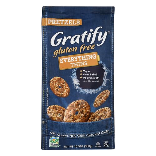 Image of Osem Gratify Gluten Free Everything Thins - Gratify Gluten Free Pretzel Crisps, GF Party Snack Bags, Thins with Onion & Garlic Seasoning - 10.5 oz Bag (Pack of 2)