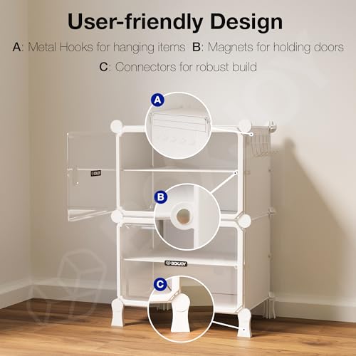 Image of BOXJOY 4 Shelf White Shoe Rack for Home with 2 Transparent Doors, Hard PET Plastic with Metal Door Frame, Shoe Chappal Slipper Sandals Stand
