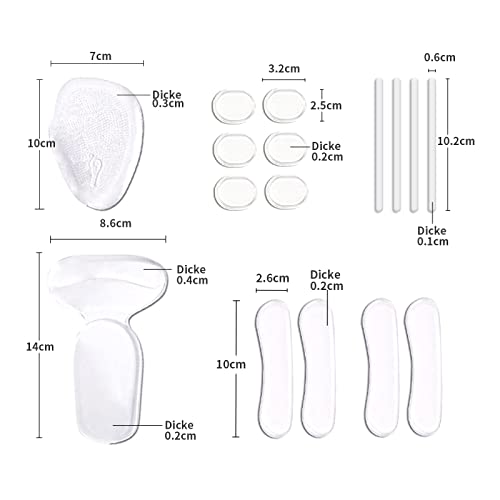 Antirutsch Einlagen Fußpflaster Set, Linderung von Fußschmerzen Geleinlagen, Antislip Silikon Einlegesohlen für Absätzschuhe (Transparent)