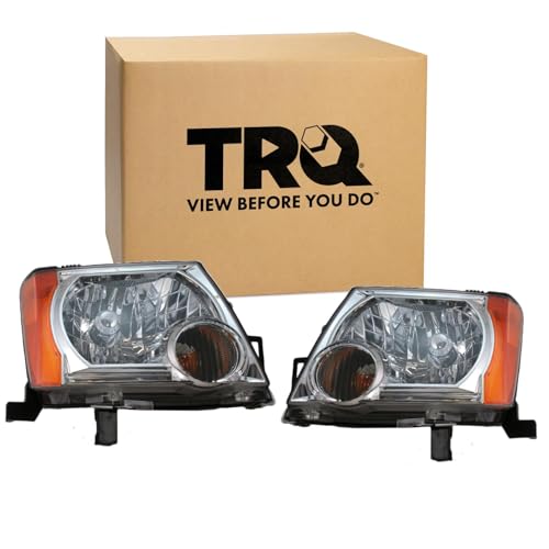 Image of TRQ 2 Piece Headlight Assembly Set Chrome Bezel Driver & Passenger Side Compatible with Nissan Xterra 2005-2015 NI2502161 NI2503161 26010EA025 26060EA025