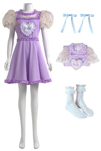 Goesoiz Women K-12 Dress Purple Costume K12 Uniform Melanie Cosplay K 12 Wig Earrings Halloween Outfits (Style 3, Small)