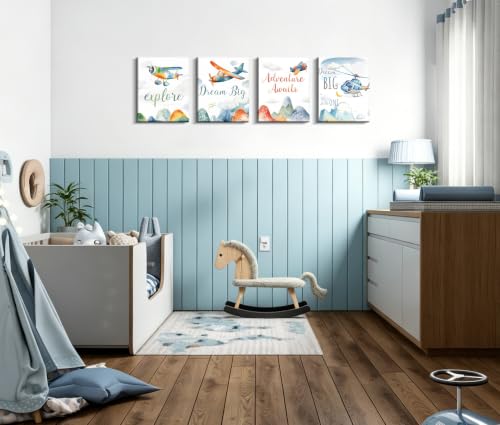 Image of Frimeeme Watercolor Airplane & Helicopter Nursery Wall Art, Set of 4
