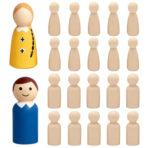 Orsefeliy 20 Stück Holzfiguren zum Bemalen 65mm Spielfiguren zum DIY Bemalen Und Basteln Unvollendete Holz Figuren zum Bemalen für Hochzeiten Geburtstage und Partys Dekoration (2 Stile)