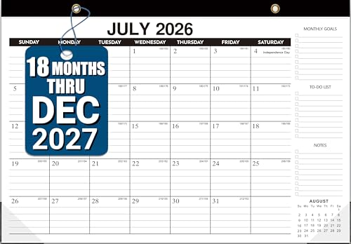Image of Desk Calendar 2026-2027, 18-Month Wall Calendar Through Dec 2027, Large 17 inch x 12 inch Monthly Calendar Planner, Ample Space, Thick Paper, Plastic Cover - Perfect for Home School & Office Organization