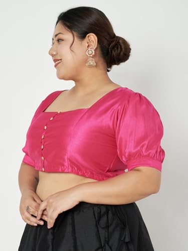 Image of studio rasa Women's Plus Size Silk Blend Button Down Crop Top for Wedding Festive Party