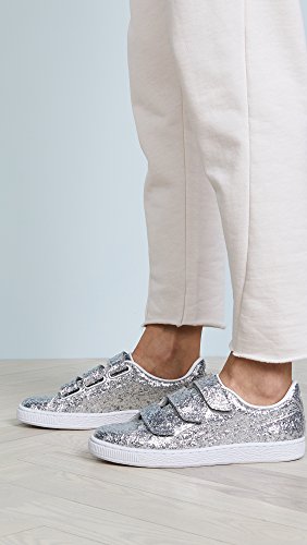 PUMA PUMA Women's Basket Strap Glitter Sneakers, Silver/Silver, 8 M US