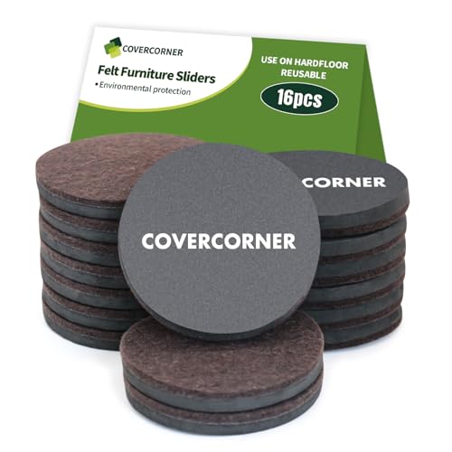 COVERCORNER Furniture Sliders for Hardwood Floors 16 PCS - 3 1/2 inch Sliders for Moving Furniture – Felt Furniture Pads for Hardwood Floors Brown