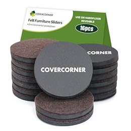 COVERCORNER Furniture Sliders for Hardwood Floors 16 PCS - 3 1/2 inch Sliders for Moving Furniture – Felt Furniture Pads for Hardwood Floors Brown