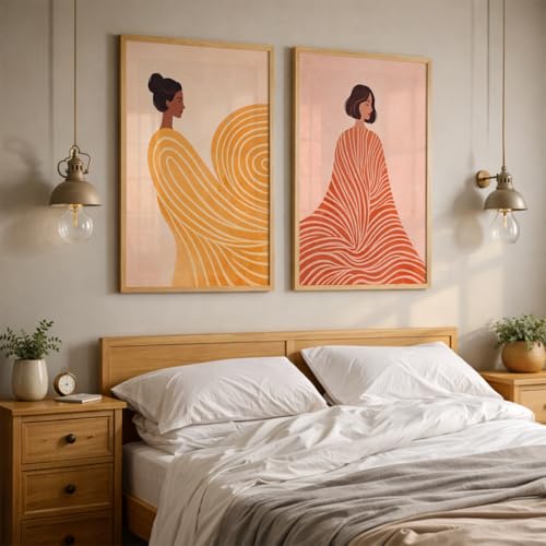 Image of TheMakerly Set of 2 Abstract Woman Framed Wall Painting for Living Room | Modern Aesthetic Wall Art Frame | Minimalist Female Illustration Wall Decor for Bedroom, Hall & Office (M.1, 10x13 inches)