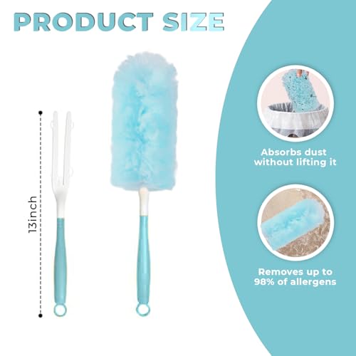 Image of Disposable Microfiber Feather Duster for Home Cleaning with 5 Refills-Multipurpose Dusting Brush with Bendable Head Ideal for Cleaning AC Vents Car Blinds Furniture Hard-to-Reach Gaps