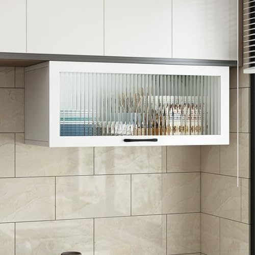 Wall-Mounted Solid Wood Glass Display Cabinet - Stylish Kitchen Storage with Flip Door & Bottom Shelf for Spices, Essentials & Home Decor