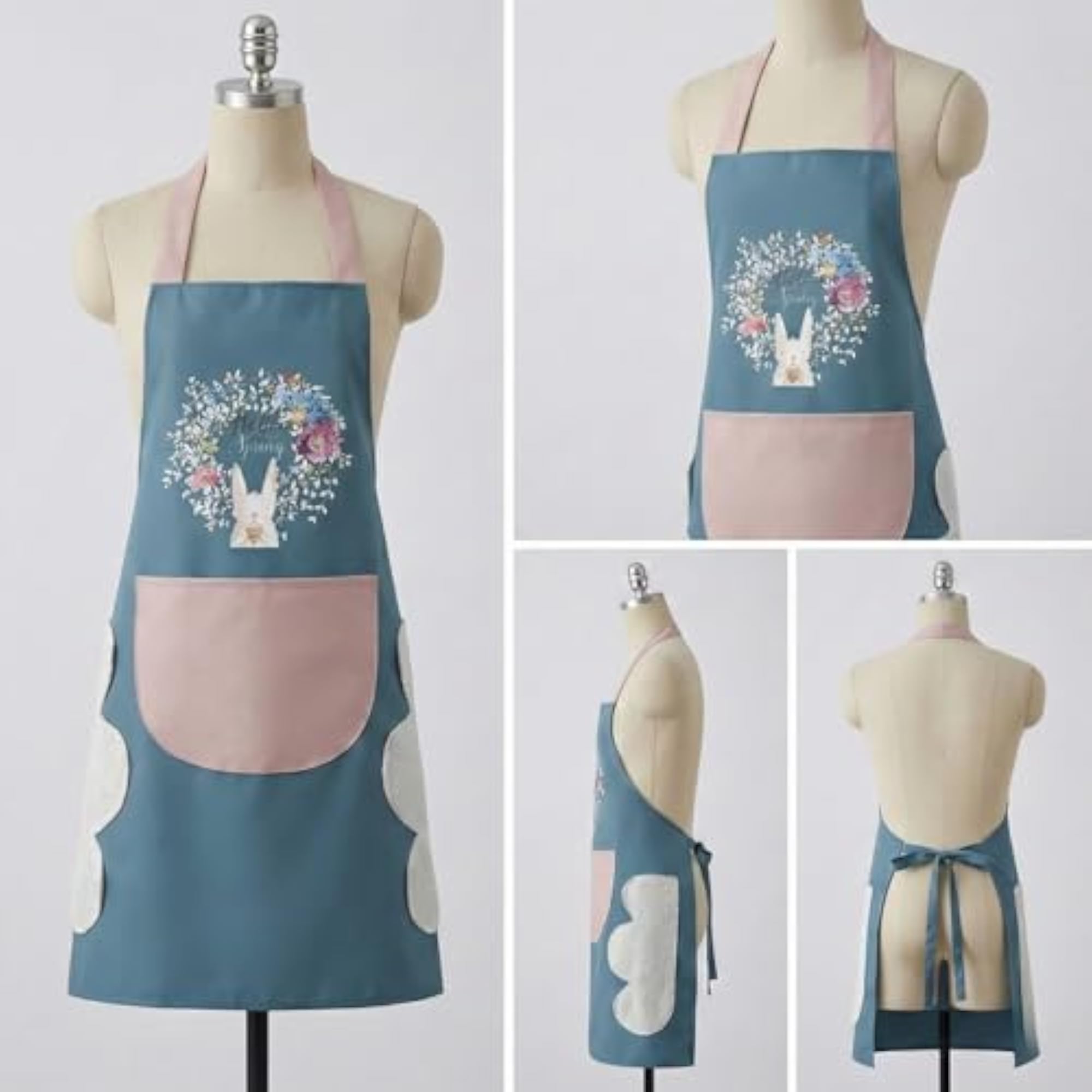 Floral Bunny Print Waterproof Kitchen Apron for Women