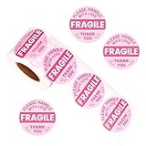 500pcs Fragile Stickers for Shipping, 2 Inch Round Handle with Love Thank You Labels Cute Pink Fragile Stickers for Packing Boxes Moving Glassware & Breakable Items