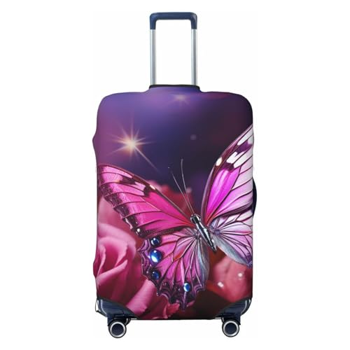 Travel Luggage Covers For Suitcase, Pink Butterfly Elastic Suitcase Protector Washable Anti-Scratch Suitcase Baggage Cover Luggage Protector Fits 18-32 Inch Luggage