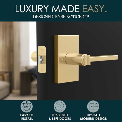 Image of Mega Handles Glamor Entry Lever & Lock Door Handle Set for Hallway, Closet and Bathroom, Heavy Duty Door Levers, Fits All Standard Door Sizes, Screws Included - Satin Brass (1 Pack)