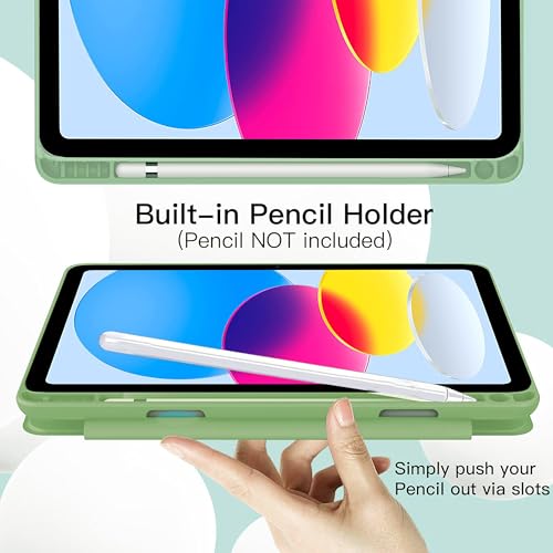 Image of TGK Rotating Case for Ipad 10Th Gen 10.9 Inch 2022 (A2757 / A2777 / A2696) iPad A16 11.0 inch 2025 with Pencil Holder 360 Degree Rotation Protective Trifold Stand Cover Clear Back (Mint Green)