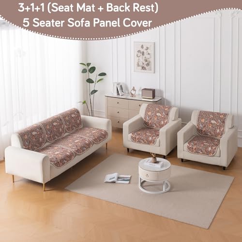 Image of HOKIPO HeavenHue Sofa Cover 5 Seater Panel Set 3+1+1, Vintage Bloom