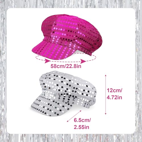 EUPSIIU 2 Pcs 70s Sequins Hat Abba Hat for Women Girls,Silver and Rose Glitter Disco Party Hats,Abba Fancy Dress Costume Accessories for Cosplay Retro Party Disco Hen Parties Night (Silver,Rose)