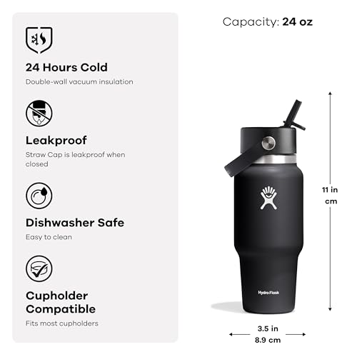 Hydro Flask Travel Water Bottle - Insulated Stainless Steel - Wide Straw Lid, Non Spill, Leakproof in 24 Oz Aloe Green - image 7