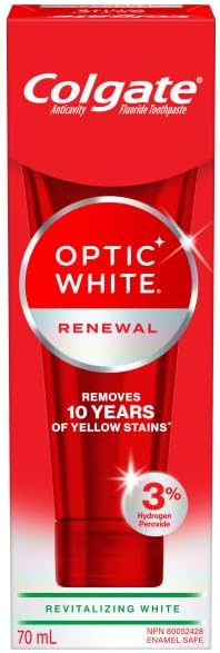 Colgate Optic White Revitalizing Whitening Toothpaste – Minty Fresh Taste – Enamel Safe Fluoride for Cavity Protection with Hydrogen Peroxide, 70 mL