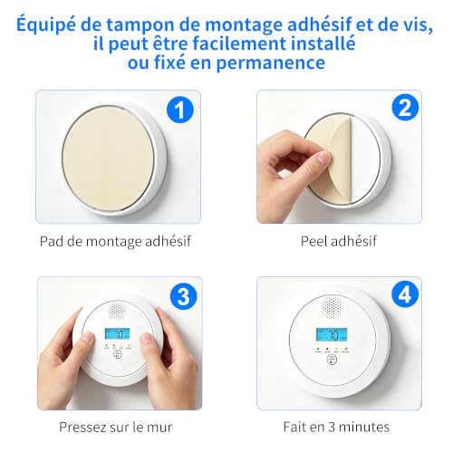 Détecteur de Monoxyde de Carbone, Blanc,Détection 0-1000ppm CO Alarme 1PCS – vue 7