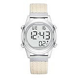 Hearkent Digitale sprechende Uhr für Damen mit Deutscher angenehmer Stimme LCD große Zahlen Uhr für Sehbehinderte, ältere oder Blinde Menschen (beige)