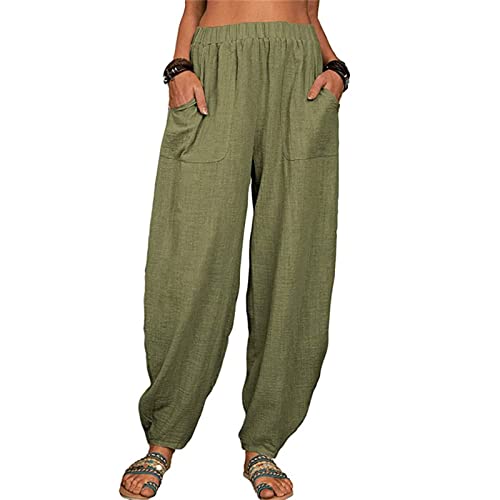 Sarouel Femme Coton Lin Pantalon Large Femme Fluide Grande Taille Fluide Décontracté Pantalons Sarouel Décontractée Couleur Unie Mode Pant Léger Sport...