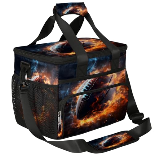 Insulated Picnic Backpack Lunch Box for Women Men Picnic Basket Tote Lunch Bag Picnic Bag Portable Lunch Bags for Picnic, Beach, Work, Trip,Office, Camp Fire American Football