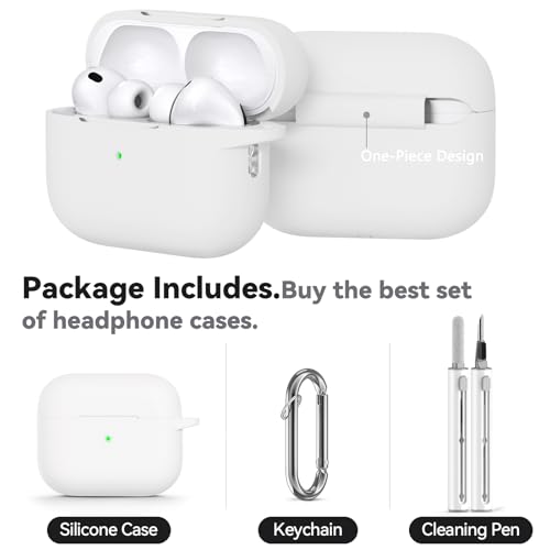 Image of Ljusmicker for AirPods Pro 3 Case 2025 with Cleaner Kit,White | Soft Silicone Protective Cover for Apple AirPod Pro 3rd Generation Case with Keychain for Women Men,Shockproof