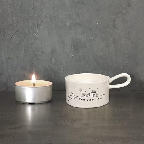 East of India Home Sweet Home Handled Porcelain Tea Light Holder