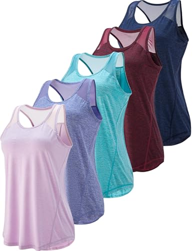 5 Pack Women's Workout Tops, Athletic Racerback Tank Tops for Women, Mesh Sleeveless Shirts Yoga for...