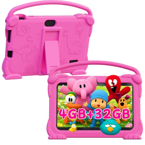 Image of YQSAVIOR Kids Tablets, Android 12 Tablet for Kids, 4GB RAM 32GB ROM Toddler Tablet 7 inch IPS Screen, Parental Control, 2+5MP Dual Camera, Shockproof Case for Educational Games (Pink)