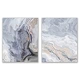 Dark Grey Agate Prints - Set of 2 (8x10) Glossy Modern Abstract Geode Gold Marble Wall Art Decor
