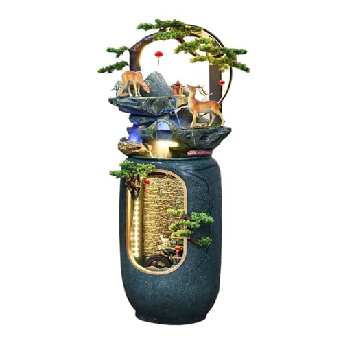 Fuente de Jardín Fuente interior en cascada de pie, for decoración del paisaje de la oficina en el hogar, regalo Fengshui con atomizador, luz LED y planta falsa, diseño moderno for decoración del hoga
