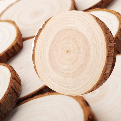 Wood Slices Natural Wood Slices Drilled Hole Unfinished Log Wooden Circles for DIY Crafts Wedding Decorations Christmas Ornaments… (50pcs 6-7cm)