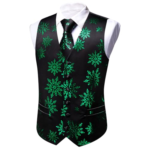 Image of Barry.Wang Mens Red /Green Christmas Suit Vest Holiday Xmas Waistcoat Tie Set Party Tuxedo