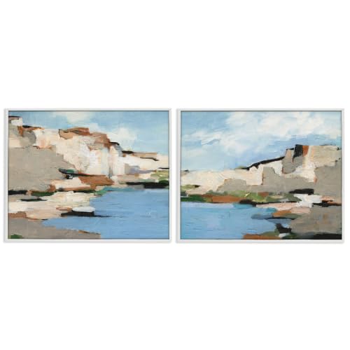 'Seaside Cliff Modern Landscape'| 2pc Framed Giclee Art Set 2