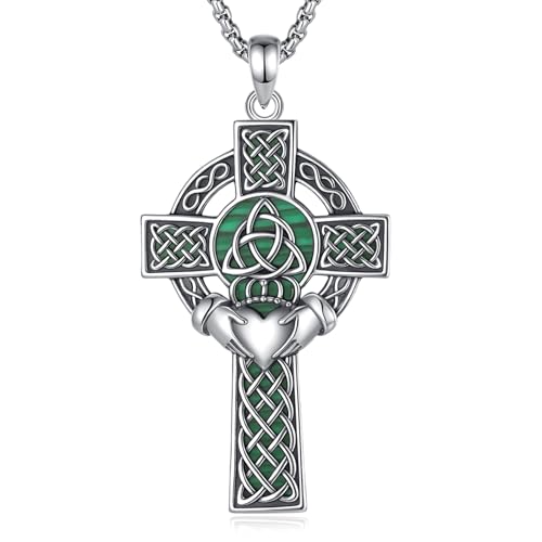 AEONSLOVE Celtic Cross Necklace for Men Women 925 Sterling Silver Celtic Cross Pendant Irish cross Necklace Irish celtic Jewelry Vinatge cletic Amulet Gifts