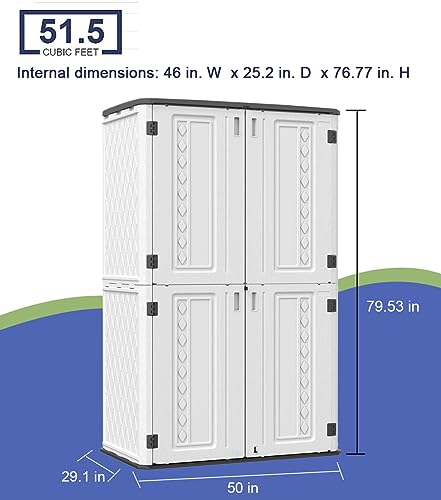 Image of Outdoor Storage Shed,KINYING Outdoor Storage Cabinet Waterproof with Double Doors,52 Cu.ft Resin Vertical Tool Shed for Garden,Patio,Backyard,4x2.5x6.6 FT