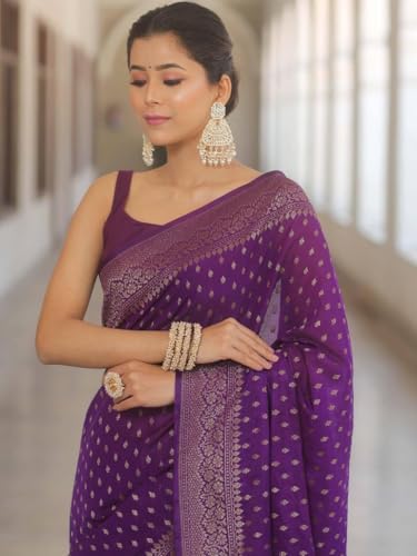 Image of Women's Soft Pure Silk Banarasi Saree and Unstitched Blouse Piece with Jacquard Zari Woven | Saree for Women