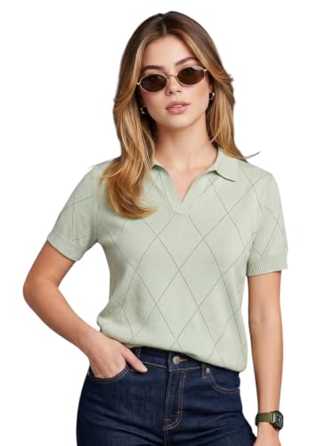 Image of JUNEBERRY Women's Flatknit Solid Half Sleeve Polo T-Shirt with Collared Neck, Casual Style for Office, Travel, (Sizes S to 2XL)